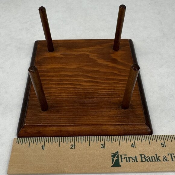 Vintage Wooden Coaster Set Four-Post Holder 4 Wood Coasters with Cork Inserts - Picture 14 of 14